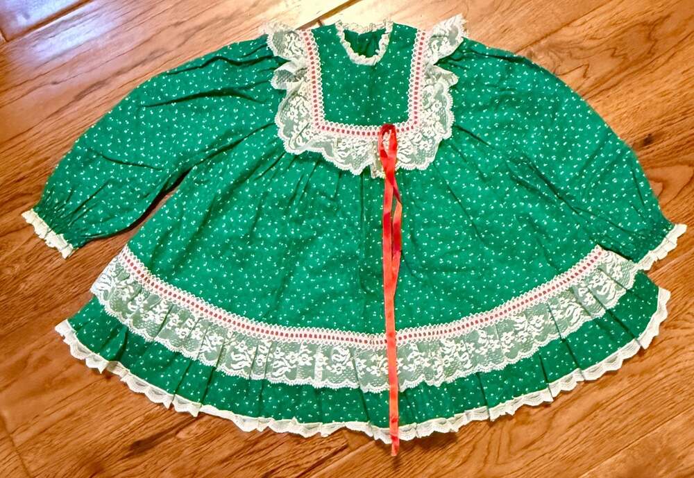 Bryan Vintage Green Polka Dot Lace Trim Toddler Dress Size T4